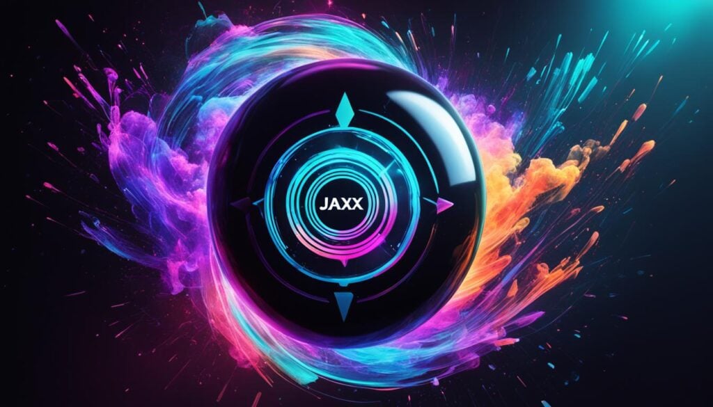Colorful digital illustration of the Jaxx crypto wallet logo with vibrant neon splash effects