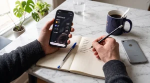 Copying a crypto wallet recovery phrase onto paper before switching to another wallet app